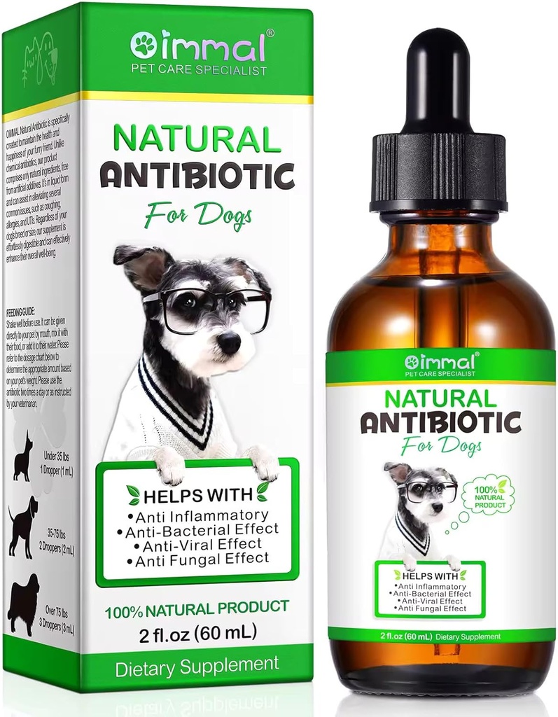 Supplément naturel d'antibiotiques pour chien – Antibiotiques à base de plantes gouttes pour l'immunité, l'allergie et le soutien de la peau – Détachement de la peau, de l'oreille et de la tache chaude – pour toutes les races