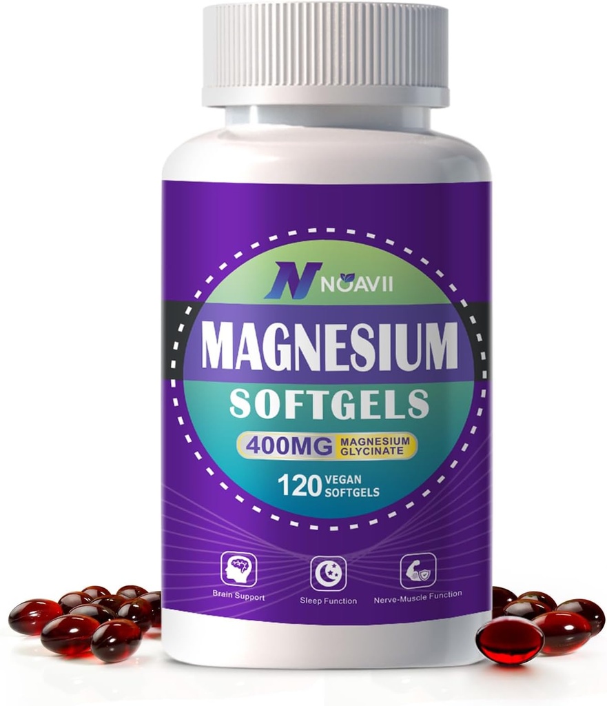 Magnesium Supplement Softgels, Easy Absorption Magnesium Glycinate Gel Capsules 400mg with D3 & K2, High Bioavailability Magnesium for Sleep & Calm Support, Nervous, Muscle & Bone Health