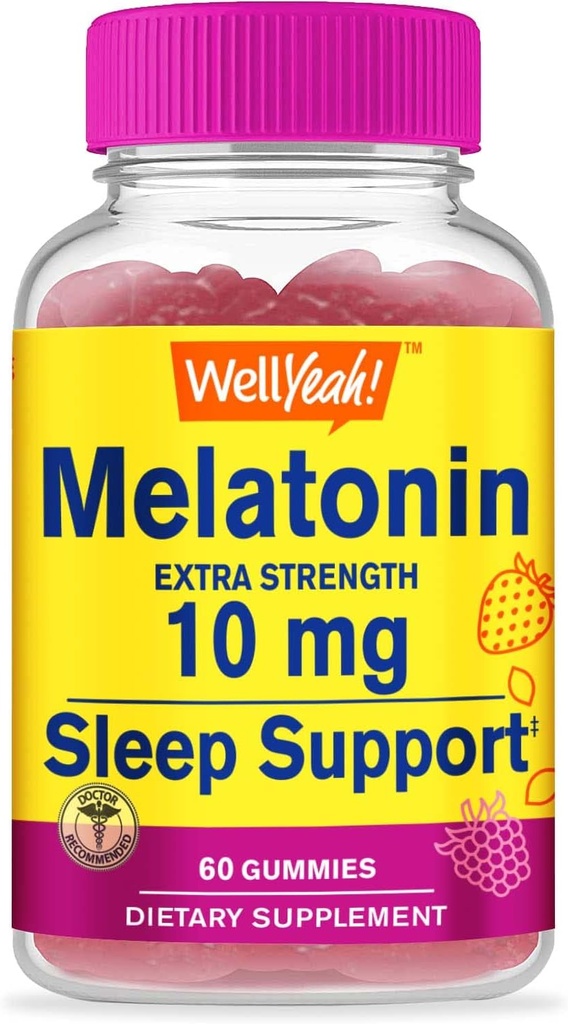 Eh bien oui Melatonin 10mg Gommies - 2 mois d'approvisionnement - naturel source de saveur, supplément sans médicament Gommy - sans gluten et gélatine, végétarien - 60 Gommies