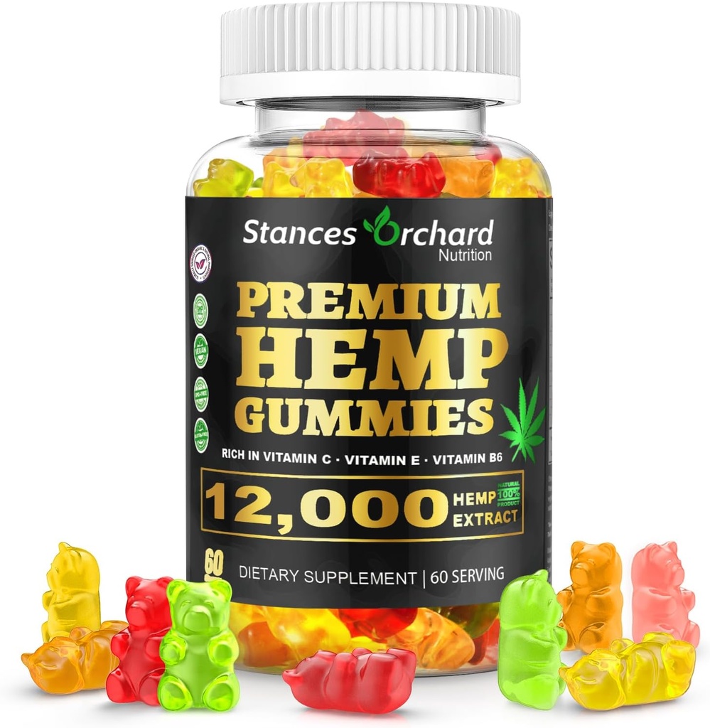 Hemp Gummies Natural Harmony - Extra Strength Hemp Gummies for Balanced Mood and Wellness - Organic, Vegan, Sugar Free - 60 Count, 2-Month Supply