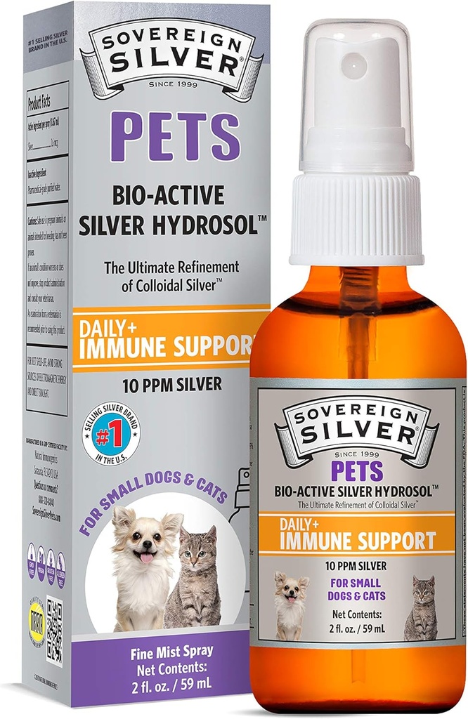 Sovereign Silver Pets Immununterstützung, Kolloidal Silber, Bio-Active Silber Hydrosol, für Hunde und Katzen, 10 ppm, Fine Mist Spray, 2 Fl Oz