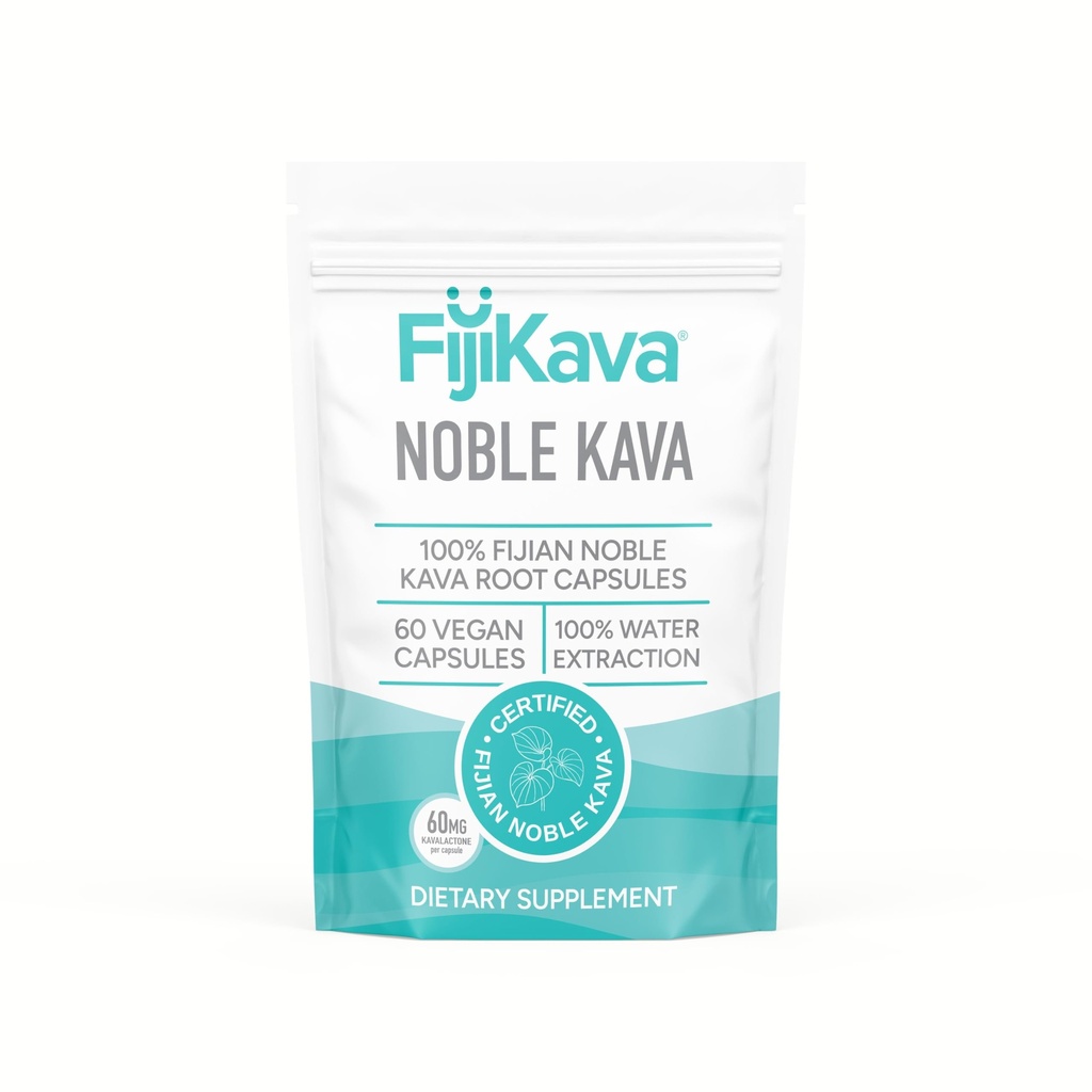 FijiKava Noble Kava Kava Kapseln, 600mg Kavalactone pro Servieren, natürliche Entspannung & Schlaf-Unterstützung Ergänzung, Vegan & Non-GMO, 60-Count, Premium Piper Methysticum Extrakt für Kalorien & Stress Relief