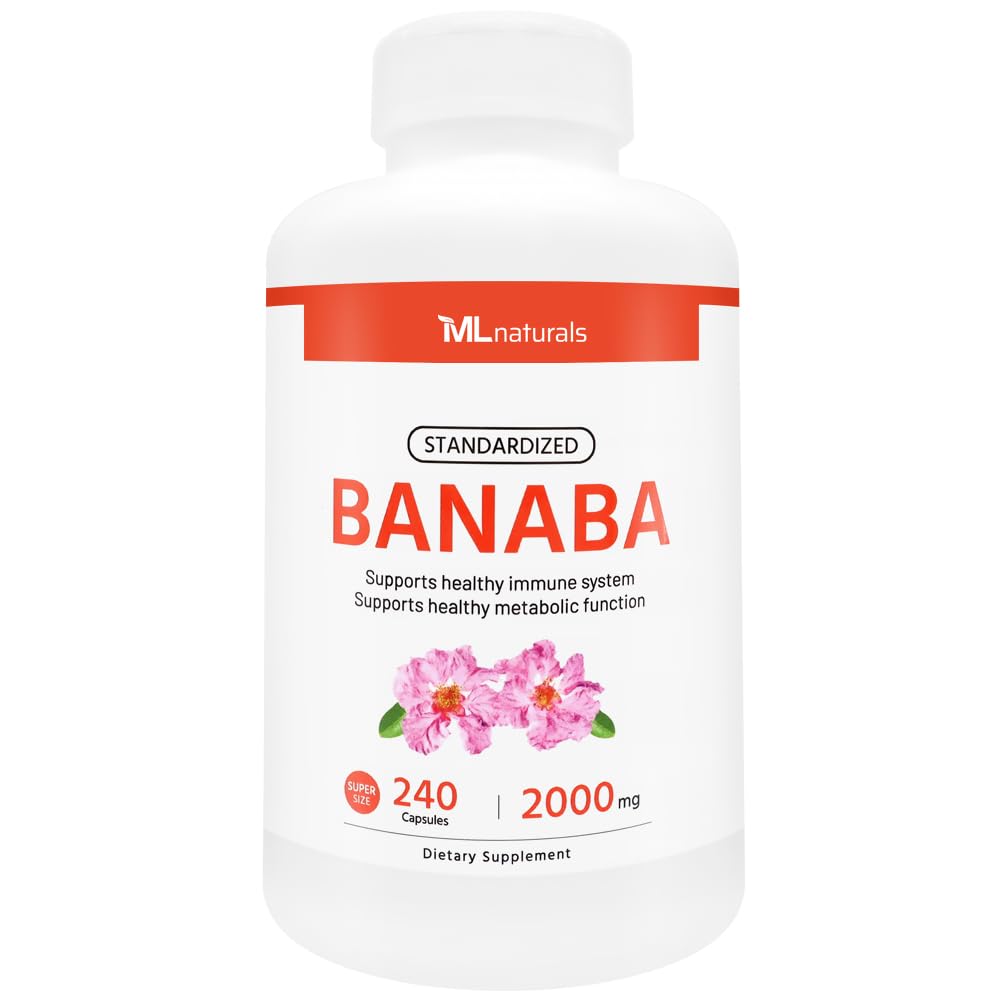 ML Naturals Standardized Banaba 2000 mg 240 Capsules végétales. Soutient le système immunitaire sain et la fonction métabolique. Non-OGM, NSF-Certifié et cGMP-Compliant