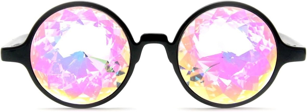 GloFX Black Kaleidoscope Verres de diffraction de cadre en plastique avec verre cristal Lens 3D Prism Rainbow Effect