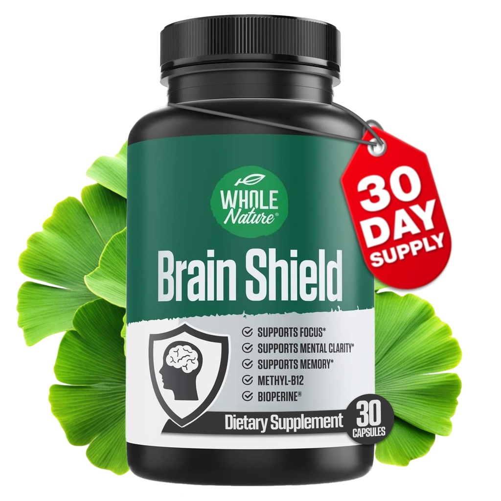 Brain Booster Nootropics - Brain Shield mit Ginkgo Biloba, Alpha GPC und Bacopa Monnieri, Vitamin B12, B3 - Support Focus, Memory & Clarity, Energy & Stress Relief (1)