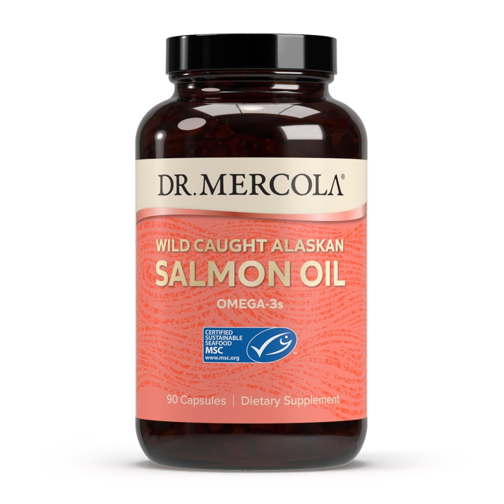 Dr Mercola Wild Caught Alaskan Salmon Oil, 30 portions (90 capsules), Oméga-3s, supplément alimentaire, soutient le cerveau sain et la fonction cognitive, non-OGM, certifié MSC