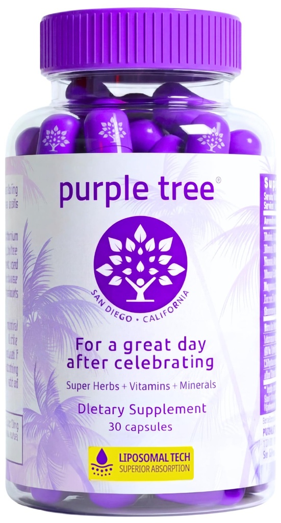 lila baum post-Celebration Wellness Vitamine | Leberunterstützung, schnelle Hydration, Body Replenisher | Dihydromyricetin DHM, Milchdistel, Elektrolyte, Vitamin B, Willow Bark, Quercetin (30 Pillen)