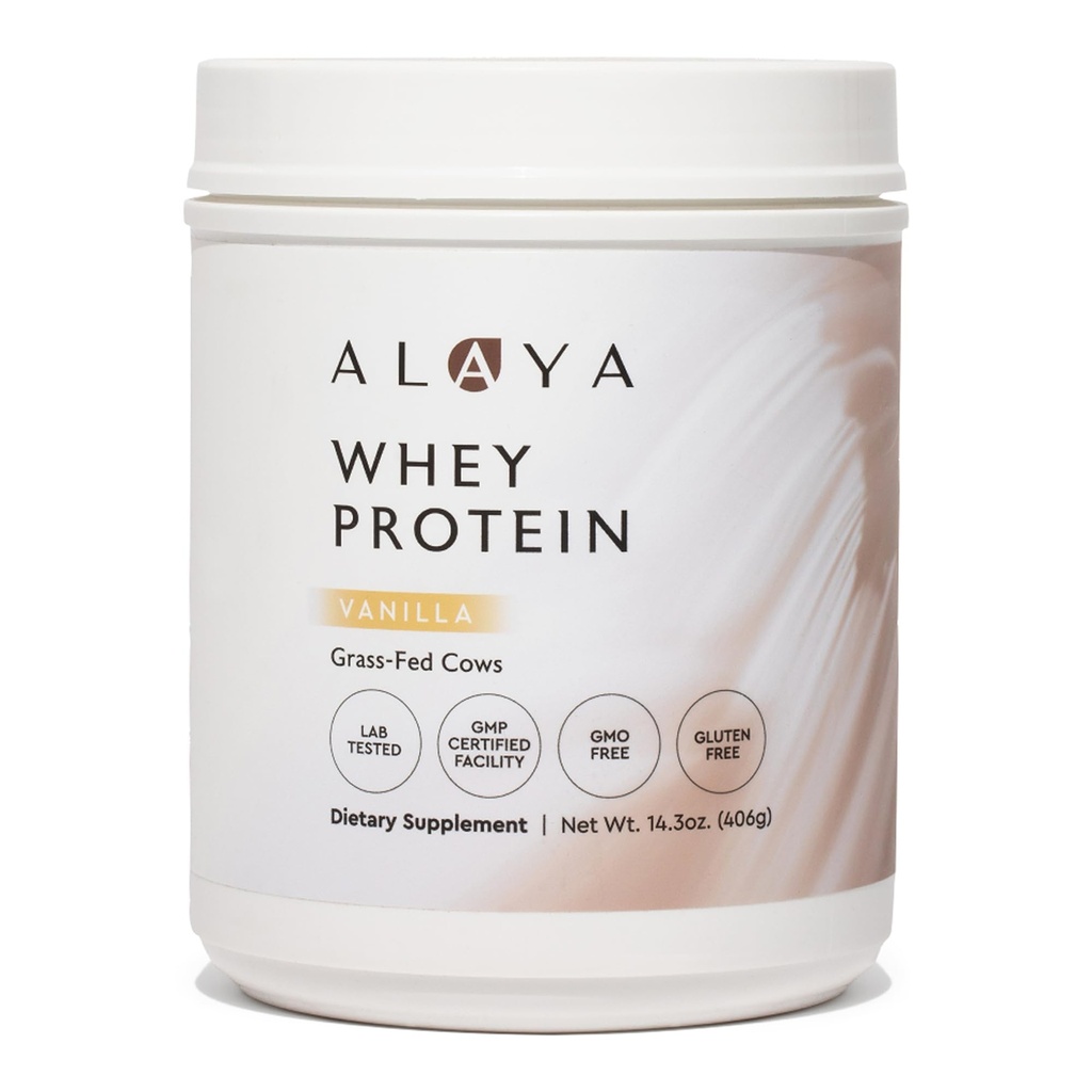 Alaya Naturals - Grass Fed Whey Protein Powder - Vanilla Flavor, All Natural, Hormone Free - 20g Protein per Servieren - Non-GMO, rBGH Free, Gluten Free - Große Quelle von BCAA