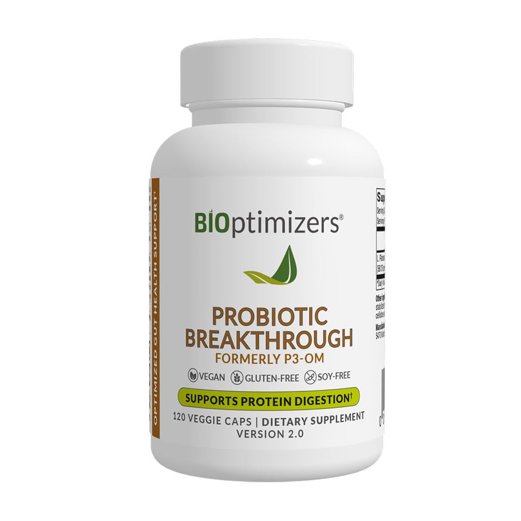 BiOptimizers Probiotic Breakthrough – Lactobacillus Plantarum OM Probiotics & Prebiotics Health Supplement für Gut, Verdauungs- und Immununterstützung Probiotika für Frauen Elderly– 120 Vegan Kapseln