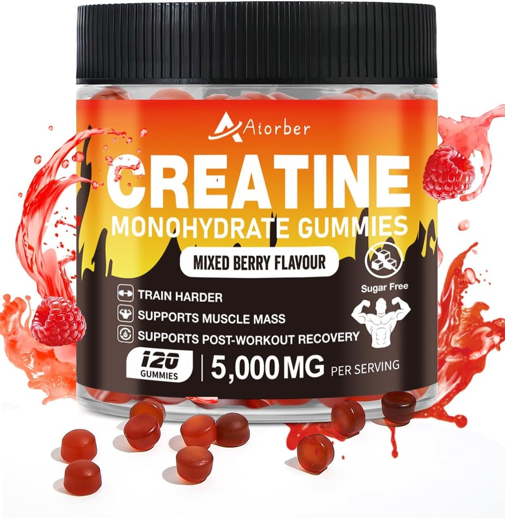 Creatine Monohydrate Gummi für Männer und Frauen - 5g Creatine Monohydrate pro Servieren, unterstützt Workout, Zero Sugar, 120 Vegan Supplement Gummis