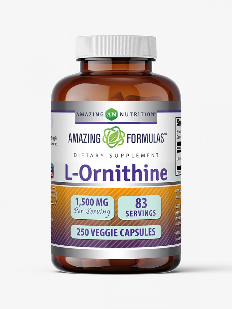 Erstaunliche Formeln L-Ornithine Ergänzung | 1500 Mg Pro Servieren | 250 Veggie Kapseln | Non-GMO | Gluten Free | Made in USA