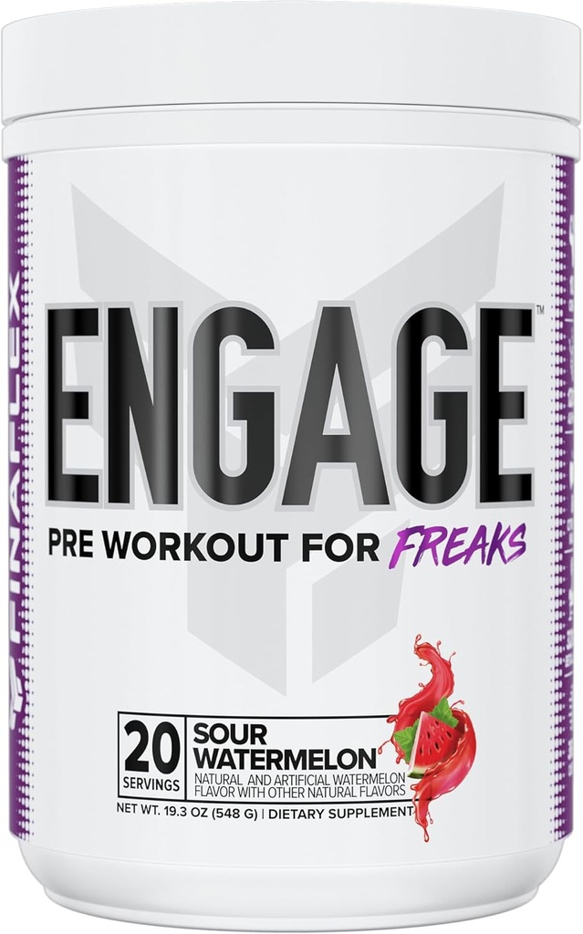 FINAFLEX Engager la préentraînement, la pastèque aigre - Train plus dur, plus long et plus fort - Comprend la créatine, la bêta-alanine, Alpha GPC, Citrulline et caféine - 20 portions