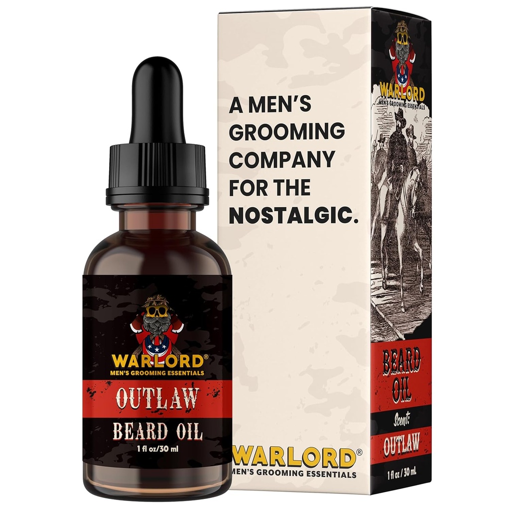 WARLORD L'huile de barbe et l'adoucissement de la barbe pour les hommes - Hydratant de la barbe et l'huile de barbe naturelle pour réduire la peau démangeaison, tarir les cheveux et gérer les frisottis - Outlaw, 1 Fl Oz