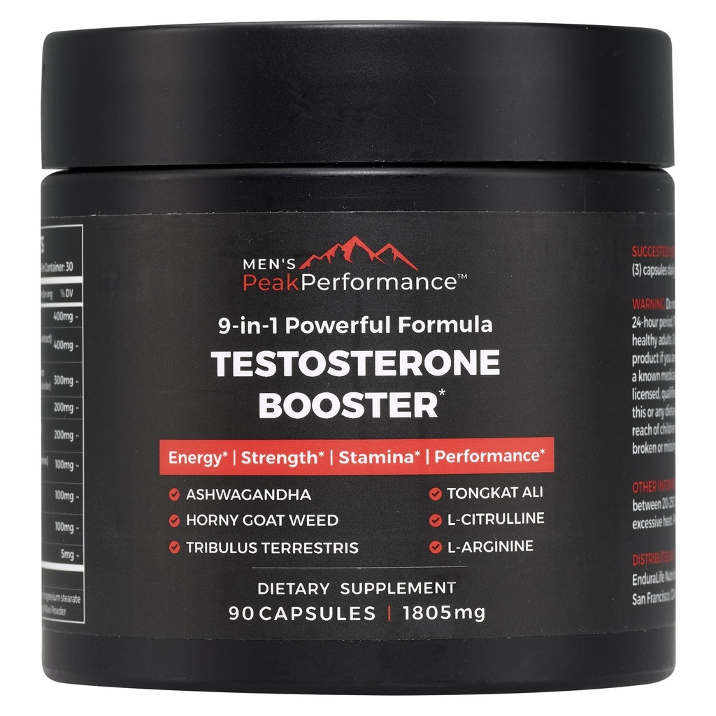 Men's PeakPerformance - Supplément booster testostérone pour les hommes - Boost Stamina, Croissance musculaire, Énergie, Force, Endurance & Drive - Ashwagandha, Tribulus, L-Arginine, Tongkat Ali- 90 Capsules