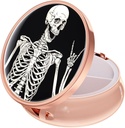 Boîte à pilules Rouidr, boîte à pilules de 3 compartiments, boîte à médicaments pour petits métaux pour la purse et la poche, or rose, crâne