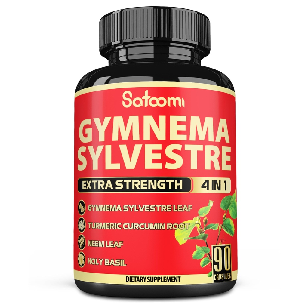 Satoomi Pure Gymnema Sylvestre Kapseln Extrakt - 90 Kapseln für 3-Monat - Kombiniert mit Neem Leaf, Heilige Basilikum & Kurkumin Wurzel