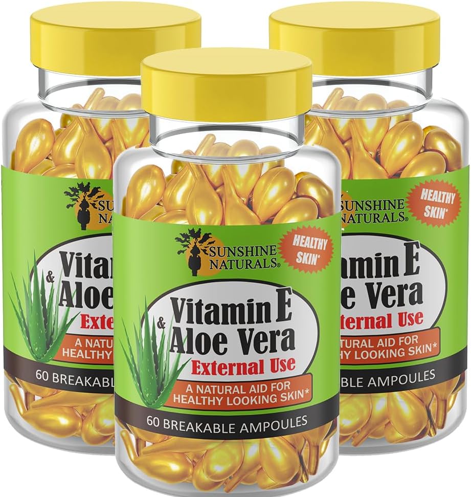 Sonnenschein Natürliche Vitamin E und Aloe Vera Moisturizer. Hydrating Formel für trockene Haut, beruhigendes Relief, Nourishment und Hautelastizität. Fördert sanfte und gesunde Haut. 60 Vials. Pack von 3