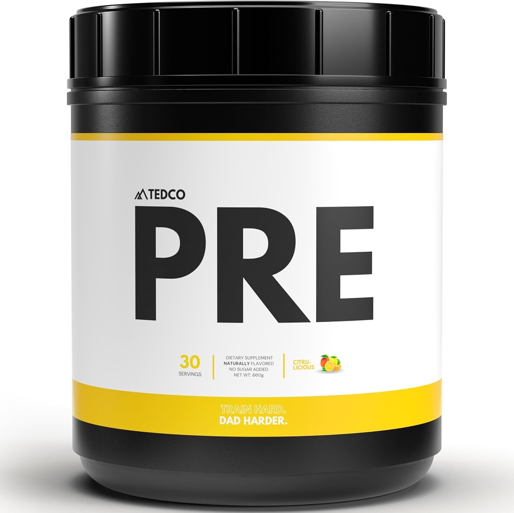 TEDCo poudre de pré-entraînement - Tous les pré-entraînement naturels pour les hommes, édulcorants artificiels zéro - BCAA, Créatine, Beta Alanine, L-Citrulline - 30 portions complètes (Citrulifique)