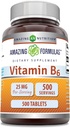 Erstaunliche Formeln Vitamin B6 (Pyridoxine) 25 Mg Ergänzung | Tabletten | Non-GMO | Glutenfrei | Made in USA (1 Pack | 500 Count)