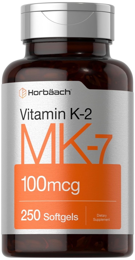 Horbäach Vitamin K2 MK7 100mcg | 250 Softgels | Non-GMO, Glutenfreie Ergänzung