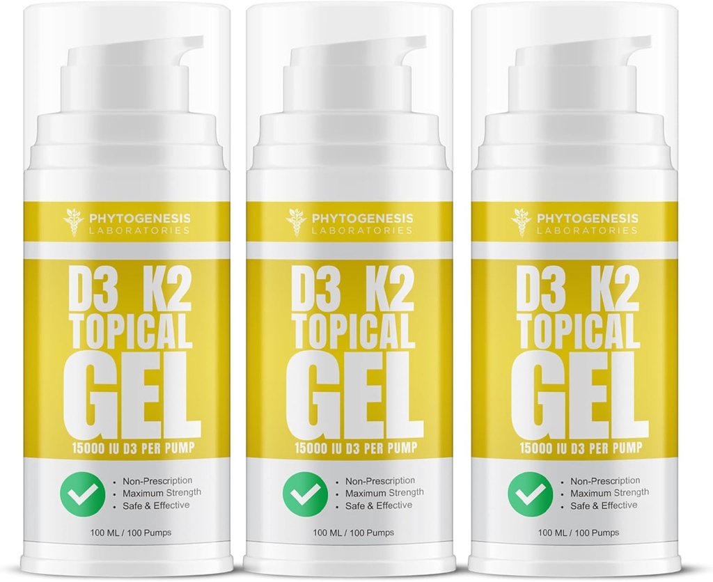 Vitamin D3 K2 Maximum Strength Topical Gel - 15000+ IU pro Pumpe - Das Sonnenschein Vitamin - unterstützt Knochen & Gelenkgesundheit, Immununterstützung - Ein Monat Versorgung