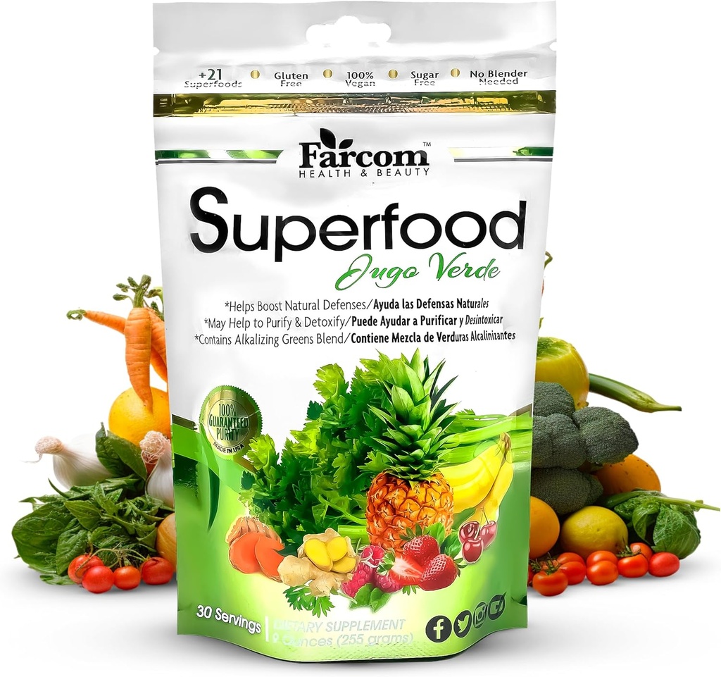 Poudre de jus vert Superfood – Mélange de plus de 21 Super Greens, Adaptogènes, Prébiotiques, Probiotiques, Antioxydants – Détox, Énergie et Supplément de soutien immunitaire – Vegan, Sans gluten