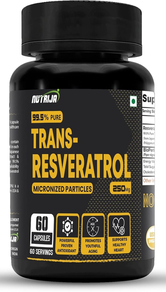 Trans Resveratrol 250MG Kapseln - 99,5 % Reine mikronisierte und hoch biologisch verfügbare Ergänzung | langsam nach unten Altern, bewährte leistungsstarke Anti-Oxidant | Verbessert Stoffwechsel und Herzgesundheit (120 Kapseln)