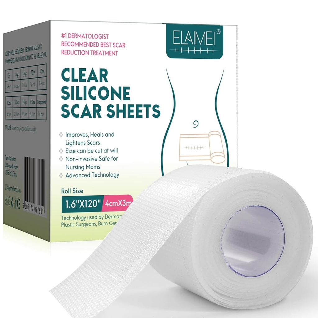 Silikon Scar Sheets, Klare Silikon Gel Scar Sheets, Invisible Scar Tape (1.6” x 120”Roll-3M), Scar Strips für chirurgische Narben, Medical Grade, Scar Removal Sheets für C-Section, Brust, Keloid et.