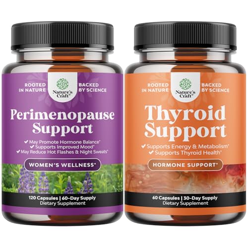Ensemble de complément Periménopause avec Maca Root Vitex Berry & Black Cohosh pour flashs chauds Sweats de nuit Hormone Balance & Mood and Thyroïde Support avec L Tyrosine Bladderwrack Selenium & Ashwagandha