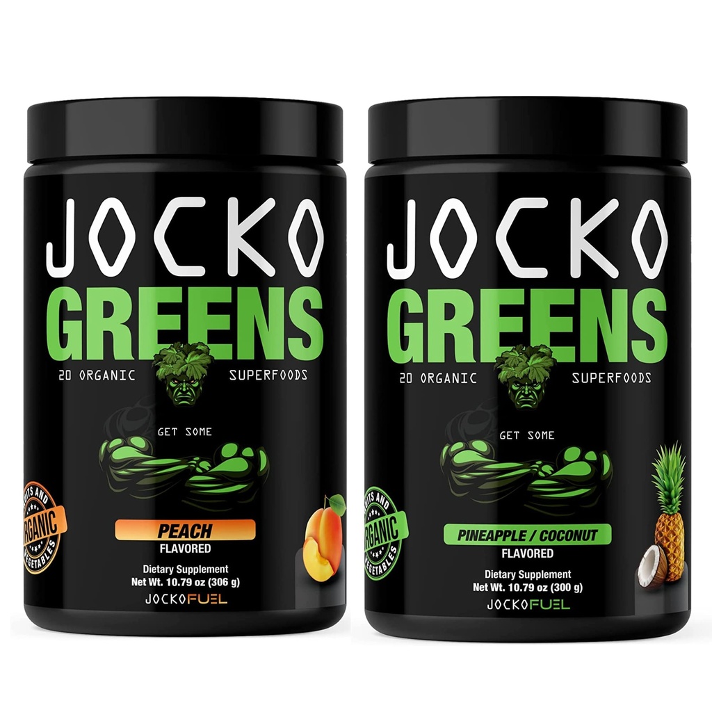 Jocko Fuel Greens Powder Bundle - Greens & Superfood Powder for Healthy Green Juice - Keto Friendly with Spiruline, Chlorella, Enzymes digestifs et probiotiques - 60 portions