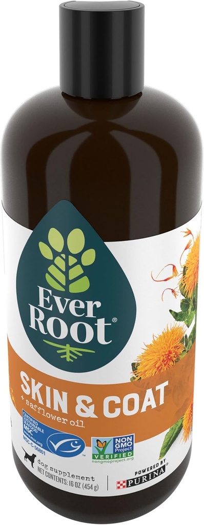 Suppléments pour chiens de soin EverRoot par Purina, peau et manteau pour chiens Huile avec huile de carthame - 16 oz. Bouteille