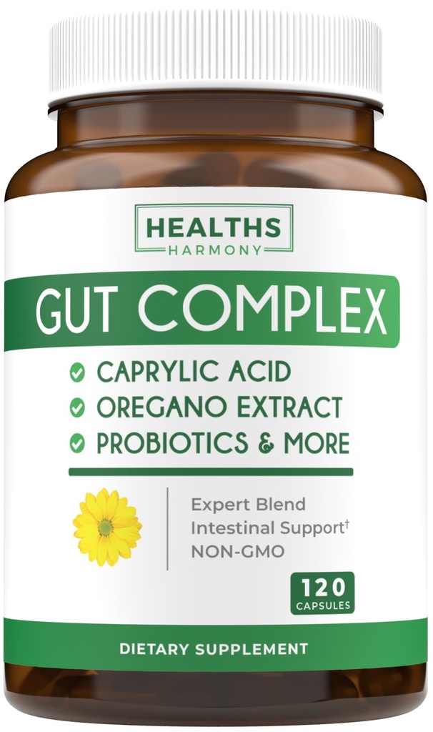 Support Candida (120 capsules) - Acid Caprylique, huile d'origan et probiotiques aident à maintenir des niveaux déjà normaux de levure et de candida - Végétarien, Supplément intestinal non-OGM - Nettoyant Gut (pas de pilules)