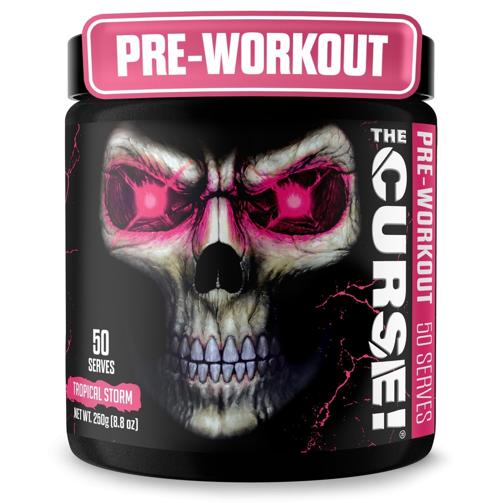 JNX SPORTS La Malédiction ! Poudre de pré-entraînement pour les hommes et les femmes, caféine, bêta-alanine, créatine, L-citrulline, 50 portions, saveur de tempête tropicale – Boost Energy, Strength & Focus