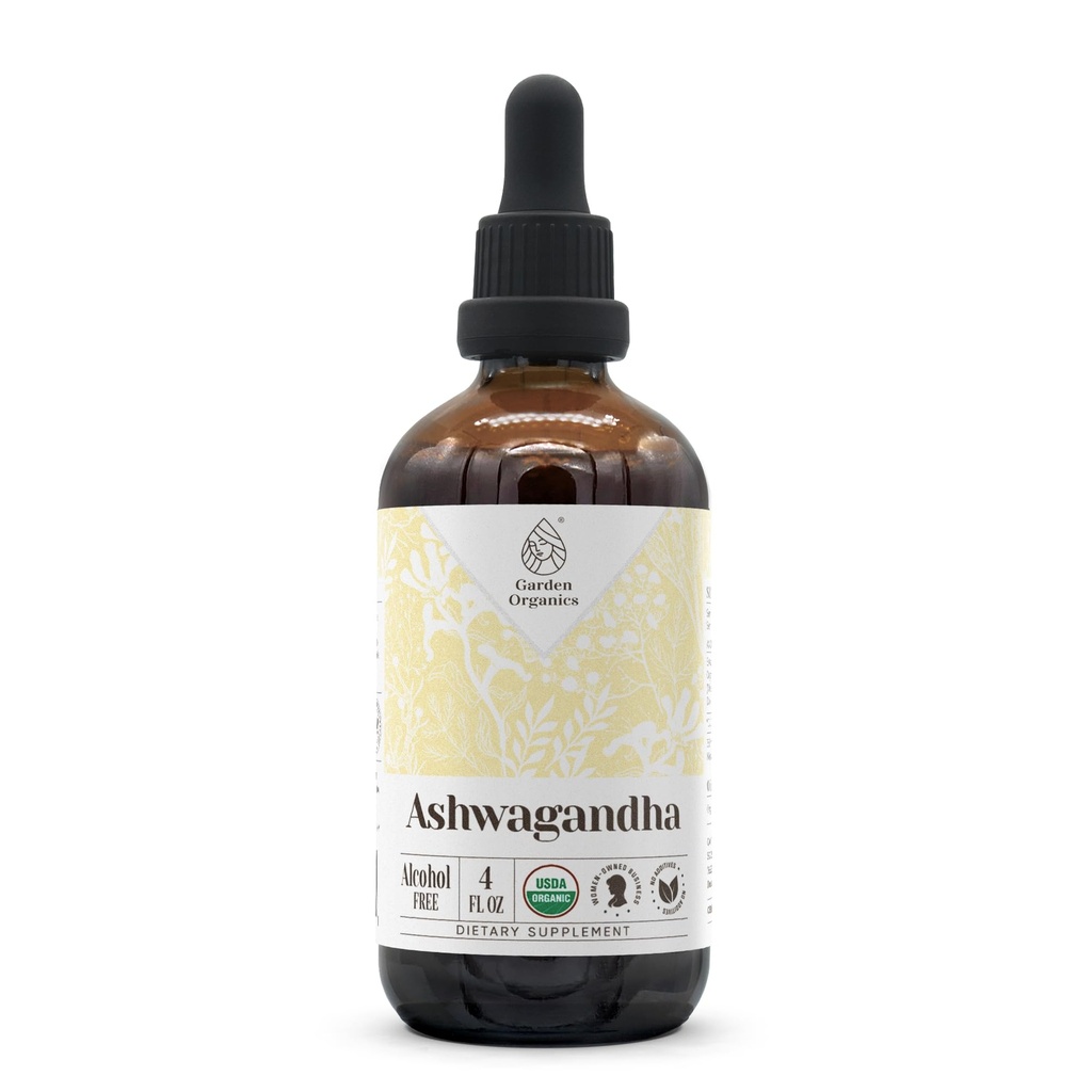 Ashwagandha USDA Organic Alcohol-Free Extract | Nahrungsergänzung, Hochfeste Tinktur | Natürliche zertifizierte Bio Ashwagandha (Withania Somnifera) Getrocknete Wurzel (4 oz)