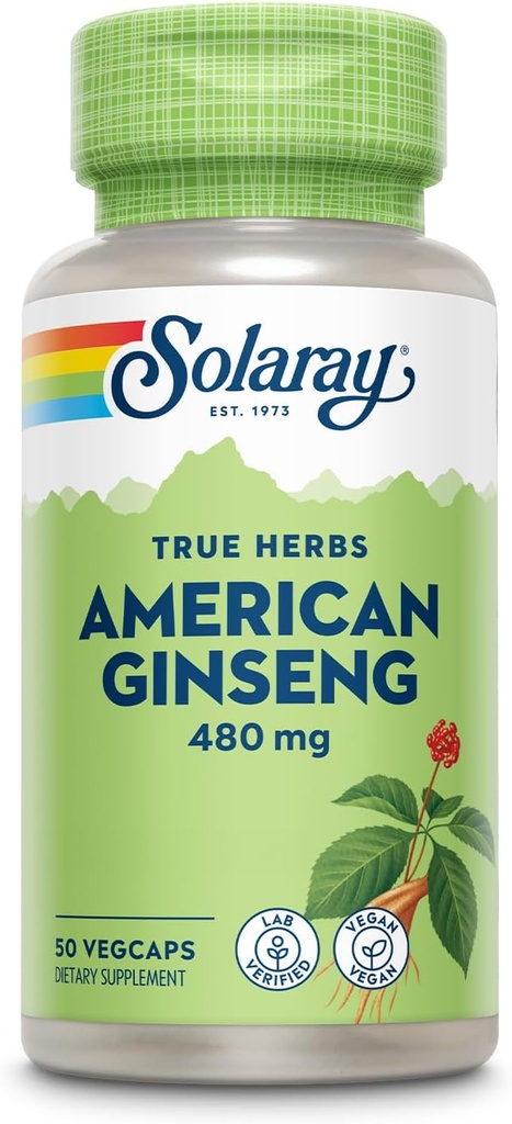 SOLARAY American Ginseng 480 mg | Adaptogenic Herb | Gesunde Stress, Energie und körperliche Endurance Unterstützung | 50 VegCaps