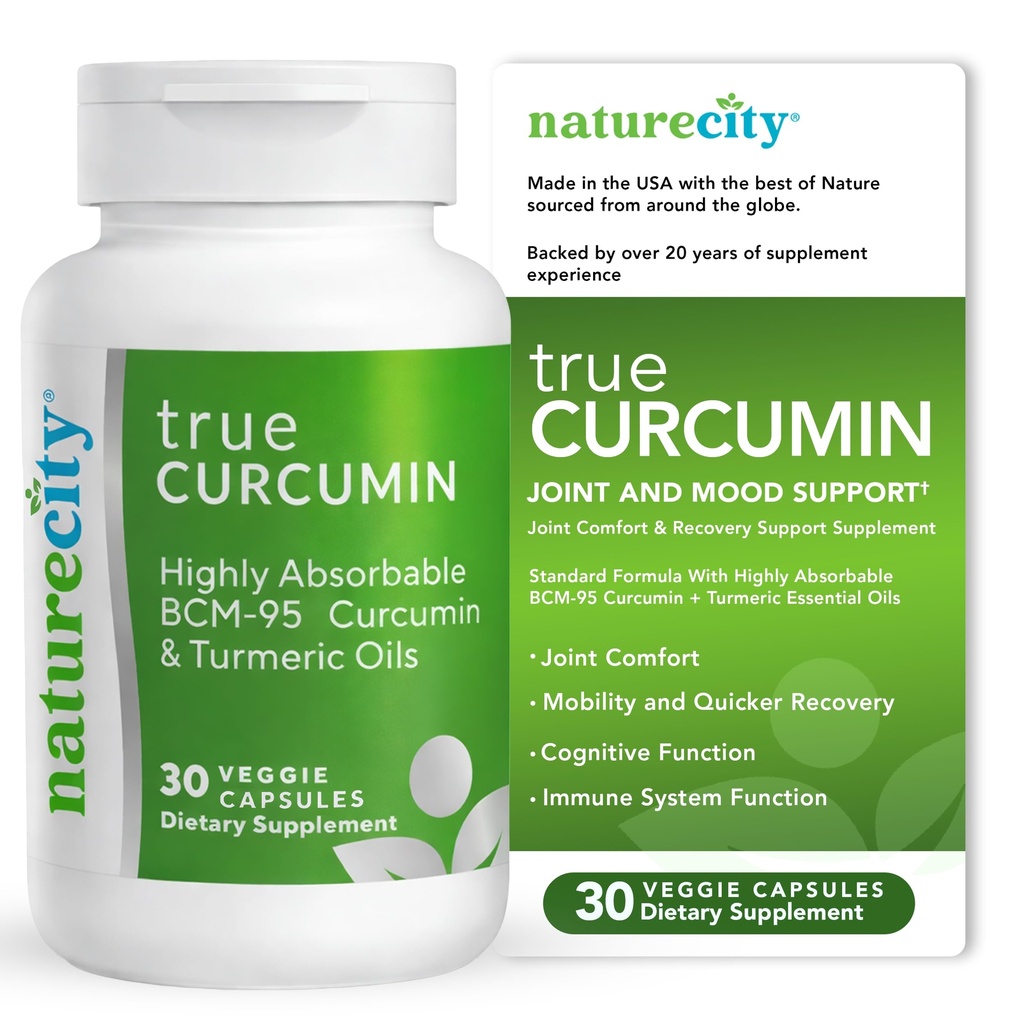 NatureCity True-Curcumin Kurkuma Ergänzung | Non-GMO Tumeric und Curcumin 500mg Curcuma Kapseln Vitamin Ergänzungen | Bis zu 700% Erhöhung der Absorption (30 Tage Versorgung) | Unterstützt Gelenke