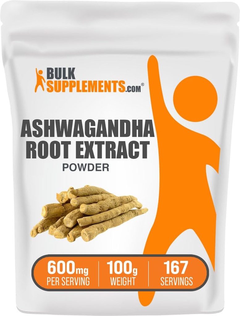BulkSupplements.com Ashwagandha Root Extract Powder - Ashwagandha Supplement, Kräuterergänzung - Vegan & Glutenfrei, 600mg pro Servierung, 100g (3,5 oz) (Pack von 1)
