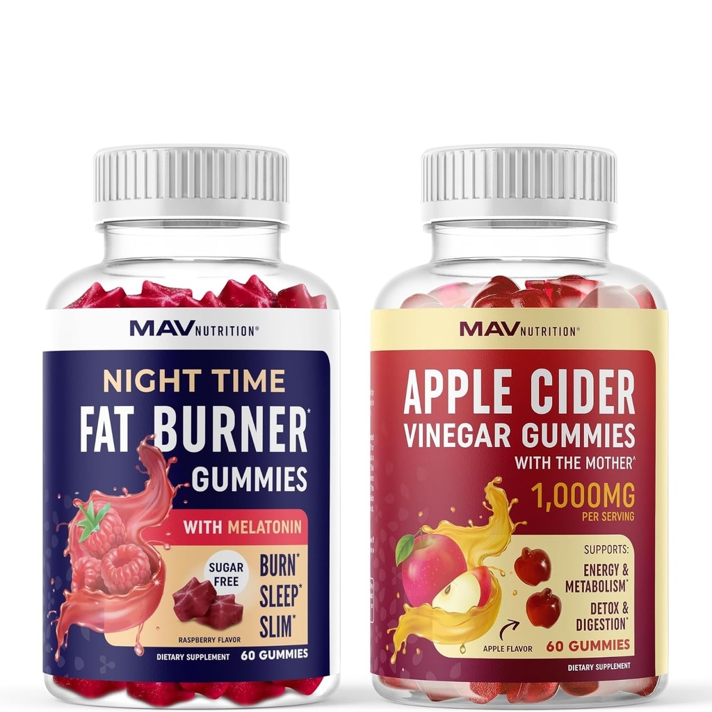 MAV NUTRITION Nacht Zeit Fat Burner Gummies und Apple Cider Essig Gummis | Nacht, Metabolismus Boost & Weight Management Gummy Bundle | 30 Servis Jede