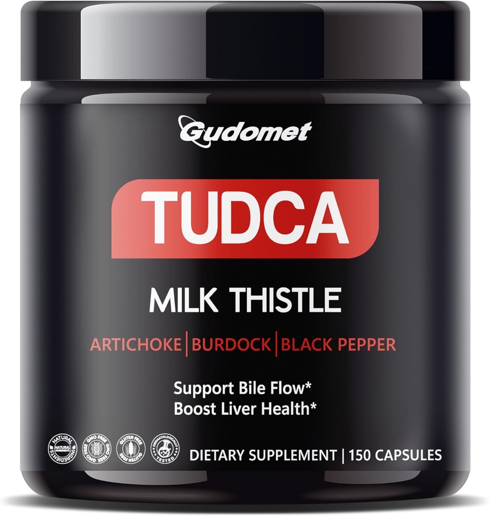 Premium TUDCA mit Milchdistel, Artichoke, Burdock & Black Pepper – Unterstützt Bile Flow & Liver Gesundheit -150 Kapseln- Made in USA