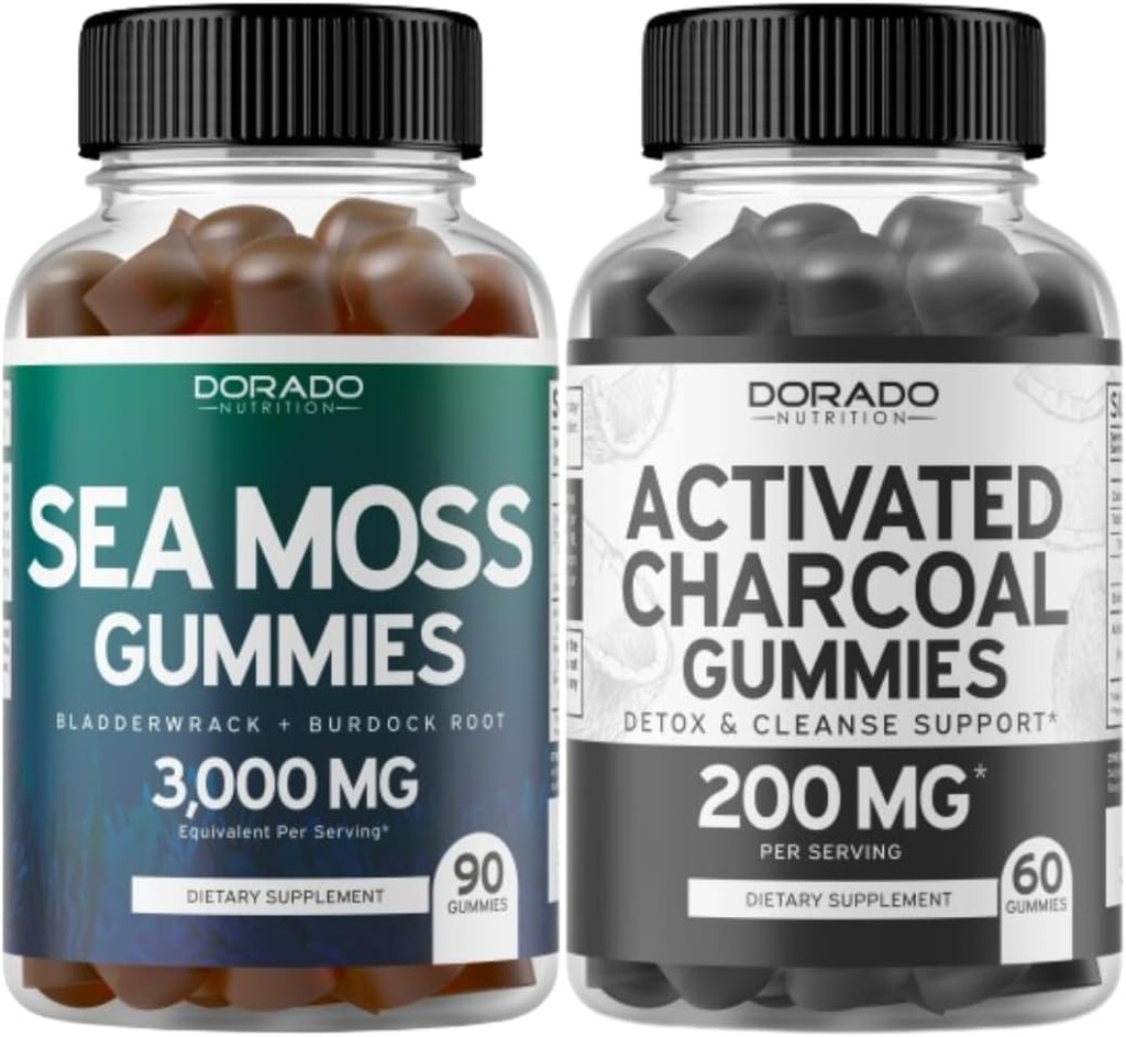 Irish Sea Moss (90 Gummi) Raw Seamoss for Thyroid, Energy & Immune Support and Activated Charcoal (60 Gummi) Gesunde Detox & Cleanse Unterstützung - Aus Organischen Kokosnussschalen - Made in USA