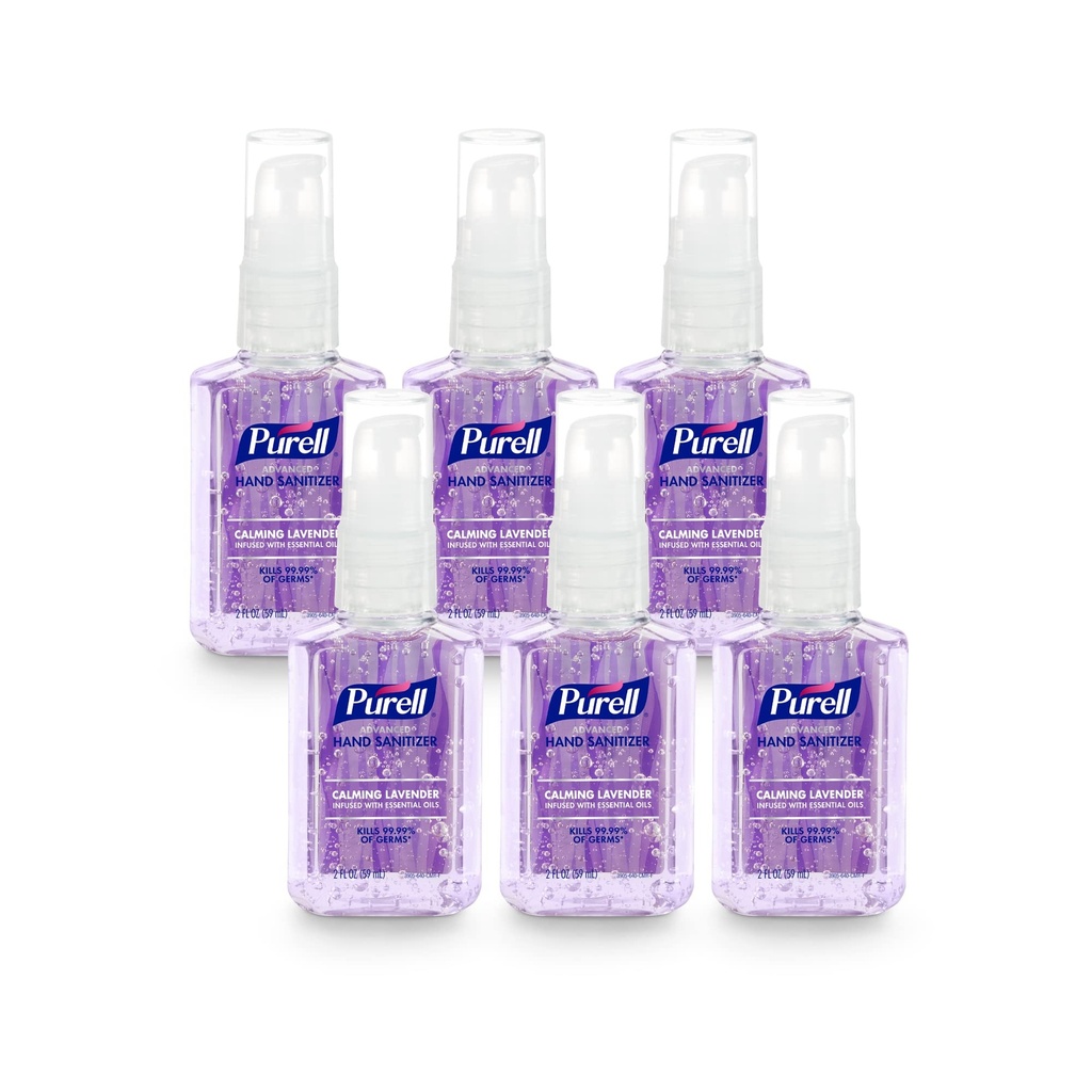 Gel avancé d'assainissement des mains de Purell infusé avec des huiles essentielles, Lavande calmante, bouteille de pompe de 2 fl oz (paquet de 6), 3905-04-EC