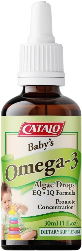CATALO Baby Algae Omega-3 DHA Ergänzungen – pflanzenbasiertes Algenöl mit DHA & EPA, flüssige Formel für Kleinkinder, Kleinkinder & Kinder, einfach zu bedienende Glastropfen, 2x 30ml