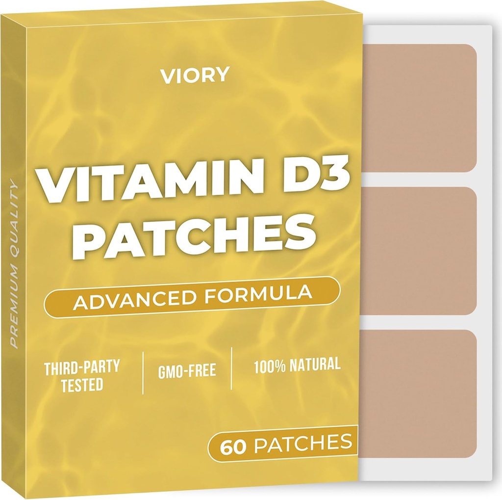 D3 Patches (Pack von 60) - 100% natürlicher D Patch für Damen und Herren - mit Calcium, Magnesium, K2 - Immun- & Körperunterstützung - Erweiterte Formel