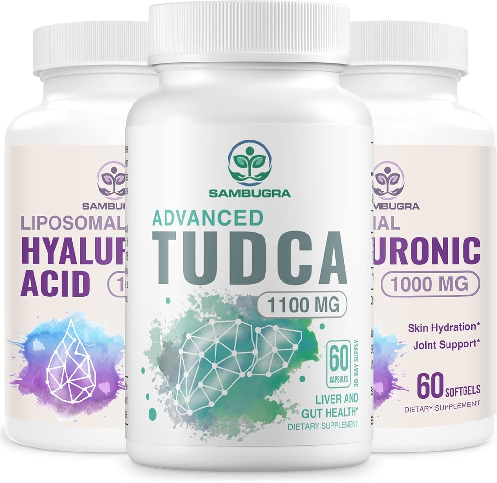 TUDCA Leber Ergänzungen 1100mg und Liposomale Hyaluronsäure Ergänzungen 1000mg, hohe Bioverfügbarkeitsergänzung (Pack von 3)