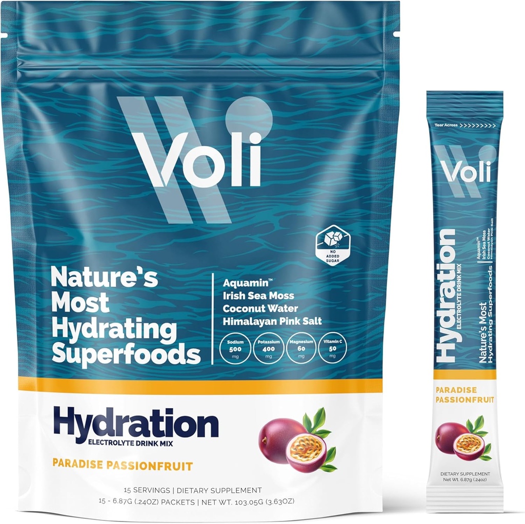 Voli Electrolytes Powder Packets.com Non ajouté Sugar Electrolyte Drink Mix pour l'hydratation.com Keto & jeûne amical, naturel Superfoods & Minéraux.com