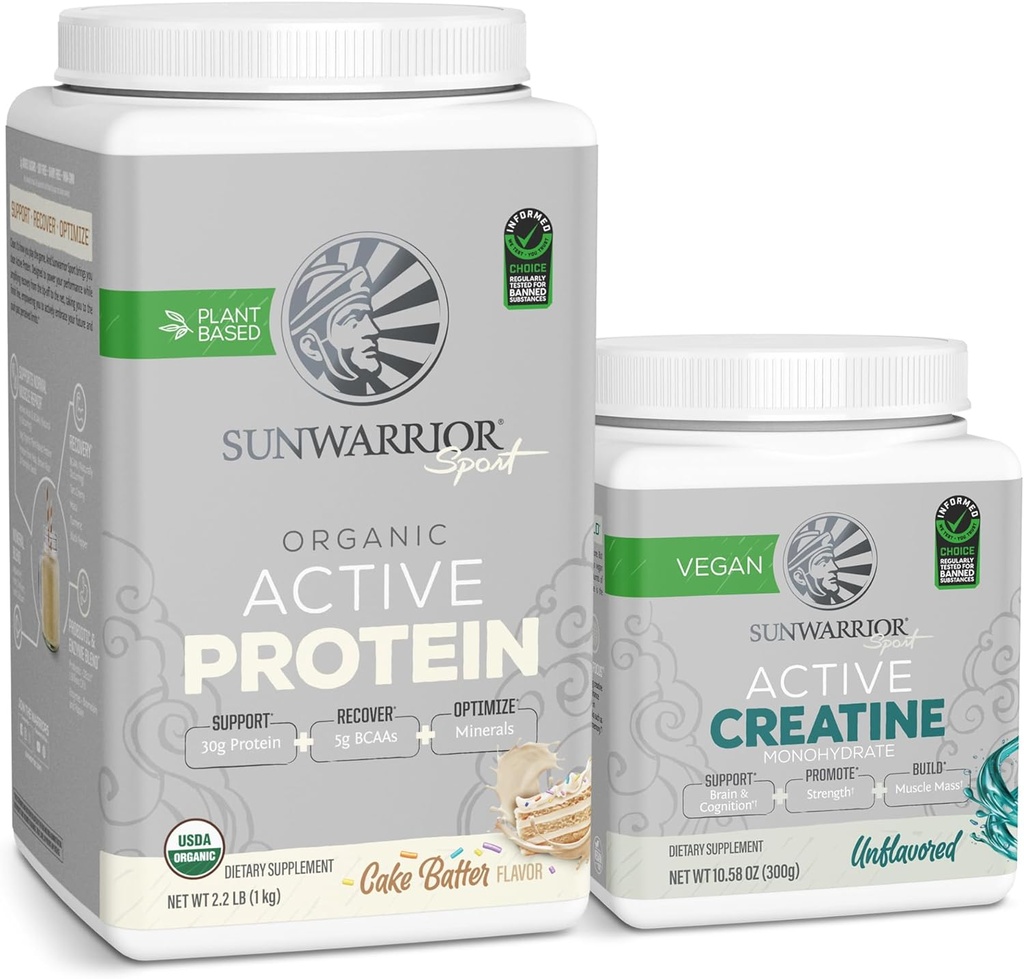 Sunwarrior Vegan Protein Pulver USDA Organic | 20 Servieren Kuchen Batter Flavored & Creatine Monohydrat Pulver | 60 Servierungen Unflavored
