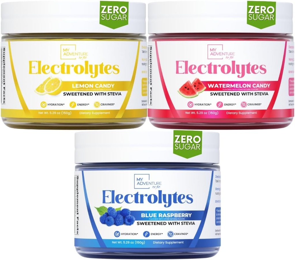 Mon aventure pour s'adapter Blue Raspberry, Lemon Candy, Watermelon Candy Electrolytes Bundle