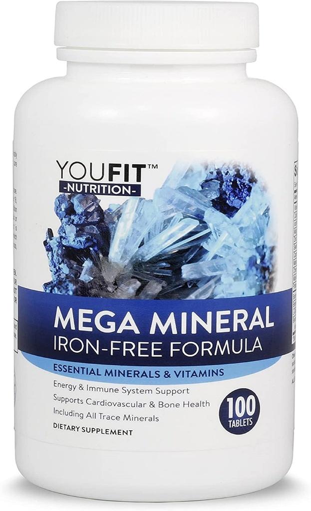 Mega Minerals Supplement von Youfit Nutrition | Alle 72 Trace Minerals | Premium Formel mit Quelle von Mineralien und Immungesundheit Unterstützung | Iron Free | Alle in One |1000mg Calcium 500mg Magnesium
