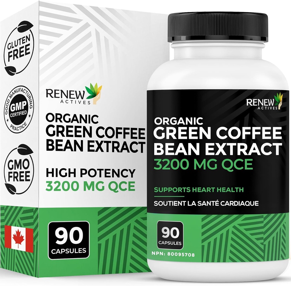 Erneute Wirkstoffe hohe Potenz Grüne Kaffeebohnen Extrakt - 800mg pro Servierung Grüne Kaffeebohnen Extrakt mit 50% Chlorogenic Säure für Antioxidans Vorteile - Made in Canada - 90 Vegan Kapseln