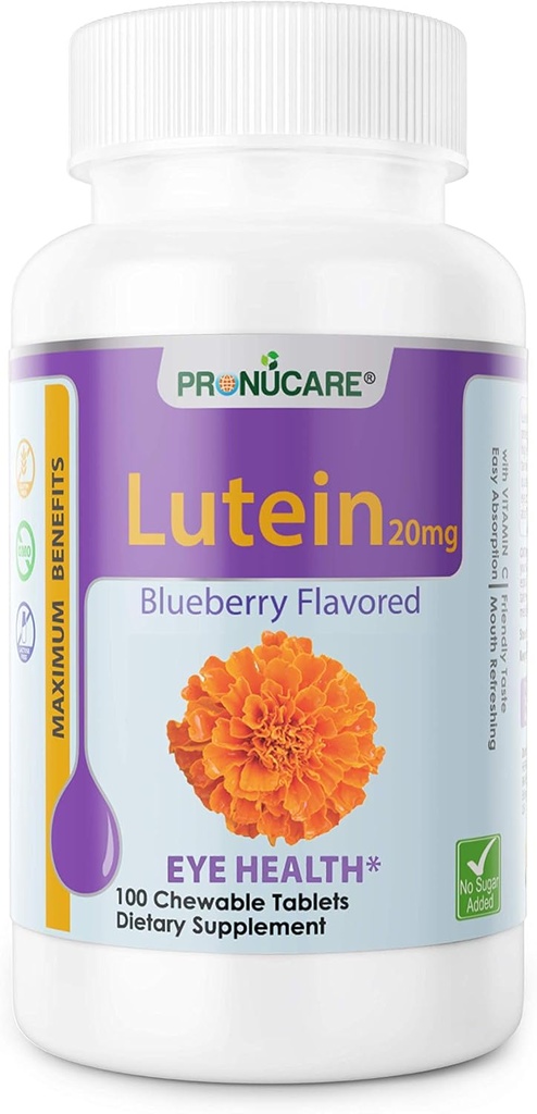 Lutein Esters 20mg Chewable Tablets für Augengesundheit - Blauer Lichtschutz, Digitaler Augen-Strecken-Relief, Antioxidans-Unterstützung - Blaubeer-Flaschen, Glutenfrei, Non-GMO, 100 Zähler